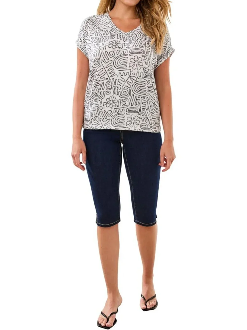 Stylish Women's 2-Way Cap Sleeve Printed Knit Top - Versatile Fashion Essential